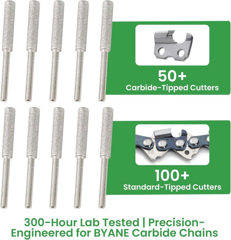 Byane Diamond Chainsaw Sharpening Bits - 7/32'' (5.5mm) Carbide Chain Grinding Stones 10PCS, Optimized for Carbide & Standard Chains, Electric Grinder Replacement - Image 4